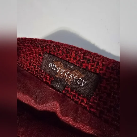 Butterfly Red Tweed Wrap Fringe Skirt S - Picture 5 of 9